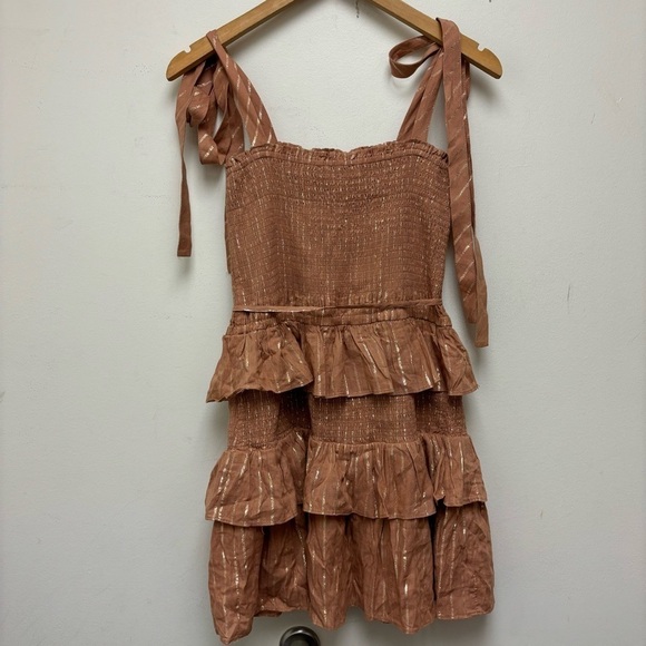 House of Harlow 1960 Corinne Tan Smocked Mini Dress - Picture 12 of 13